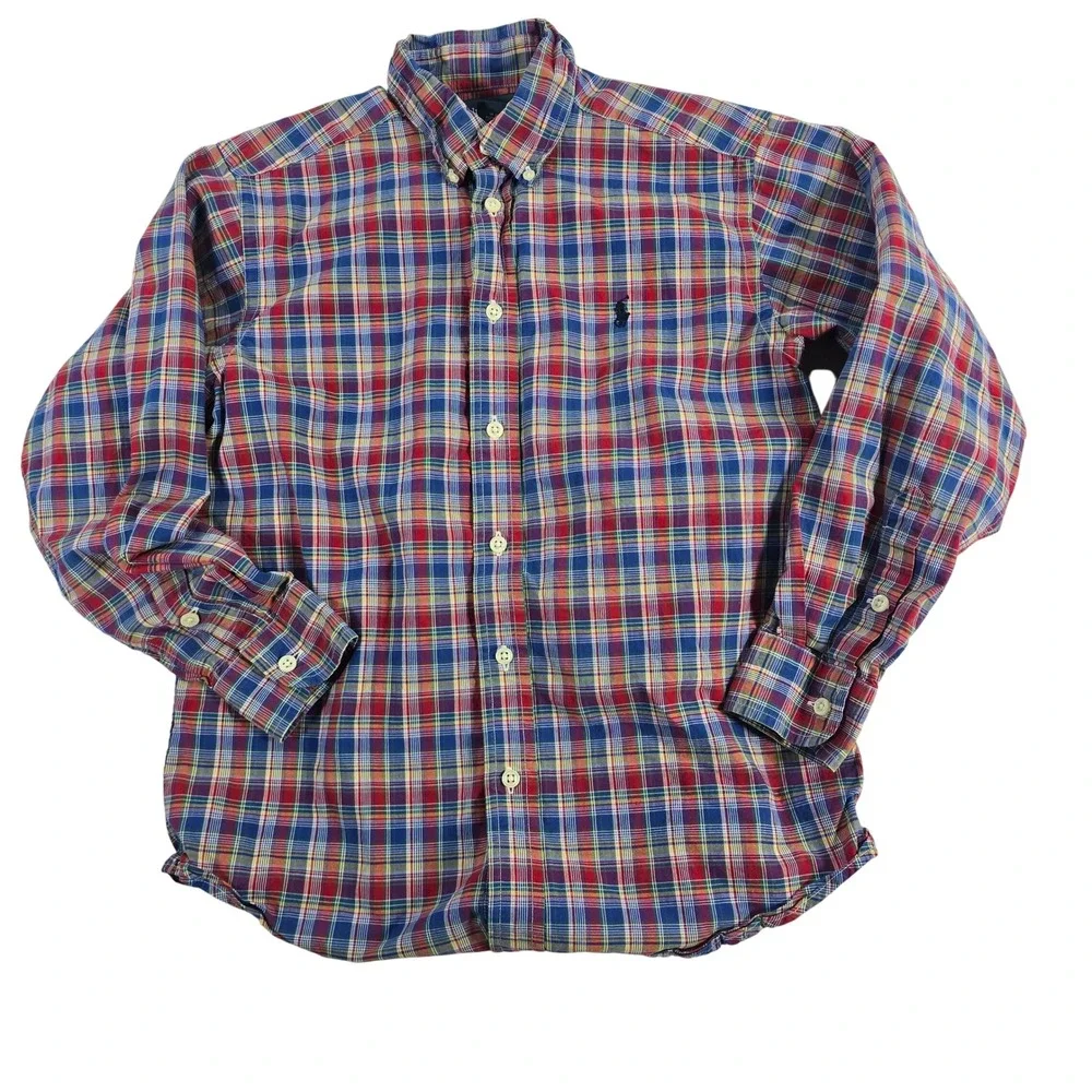 Ralph Lauren Kids Plaid Button Down Shirt Long Sleeve Blue Red Size‎ M 10-12